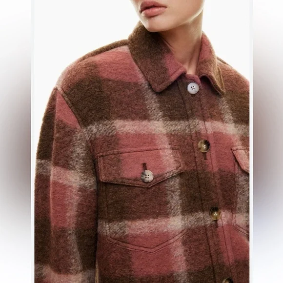 Aritzia Wilfred Free The Ganna Jacket Wool Blend Size XS Brown Pink Cream Plaid - Picture 3 of 8